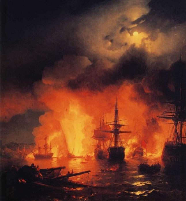 Ivan Aivazovsky, Battle of Ã‡esme at Night, 